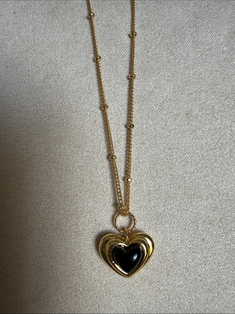 18k plated Gold Heart Pendant Necklace with Black Enamel Center waterproof